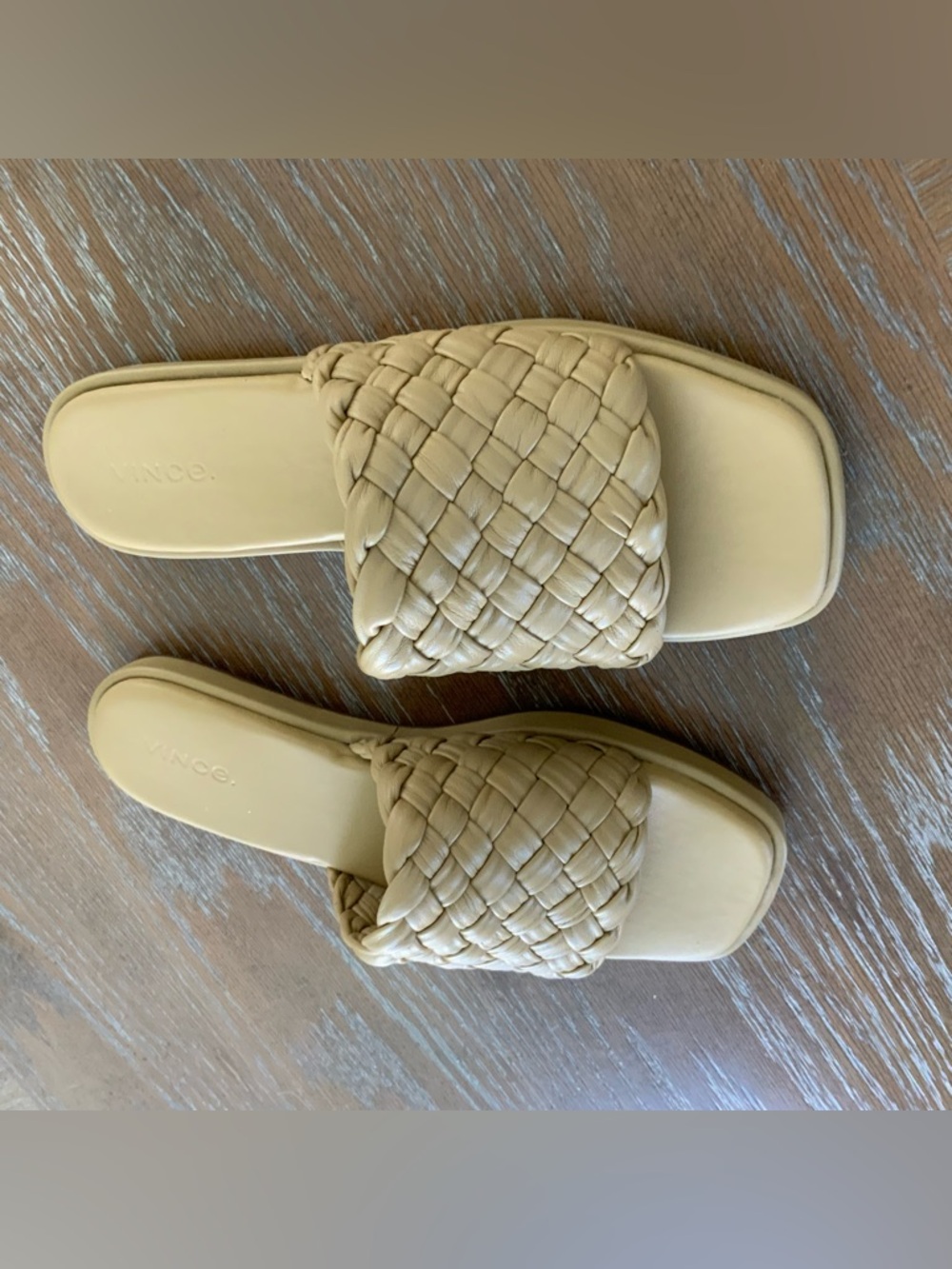Vince Leather Woven Oat Flat Slip On Sandals US 7.5